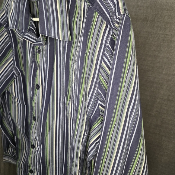 Structure Long Sleeve Button Up Shirt Mens M Blue White Gree Striped - Picture 4 of 8